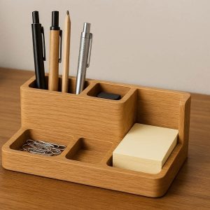 1 Wooden Desk Organizer Pen Holder Stand for Office Table Accessories and Home Stationery Storage