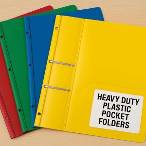 10 Heavy Duty Plastic Pocket Folders with Three Prong Fasteners for School Classroom and Office Business