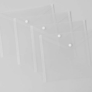 12 Clear Plastic Document Folder Wallets with Snap Button Closure for Legal Letter Size Paper Storage