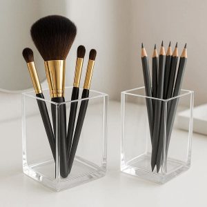 2 Acrylic Transparent Makeup Brush Cup Holder and Pencil Pot for Modern Vanity Desk Decor