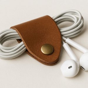 22 Leather Cord Organizer Earphone Cable Keeper Earbud Wrap Winder Snap Fastener for Travel Electronic Accessories