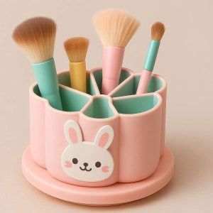 4 Rotating Desk Pen Holder Organizer Cute Makeup Brush Holder with Five Compartments for Kids