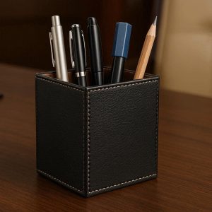 Luxury PU Leather Pen Pot Desk Stationery Cup Organizer for Executive Boardroom Office Table