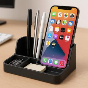 Multifunctional Desk Organizer Pen Holder with Cell Phone Stand for Smart Digital Workspace